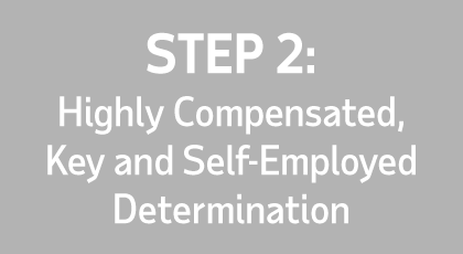 Step 2: Highly Compensated, Key and Self-Employed Determination